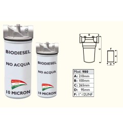 Filtro a cartuccia separatore acqua/biodiesel 